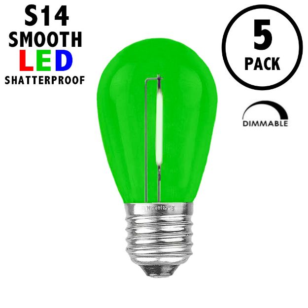 Green S14 LED Plastic Filament Medium Base e26 Bulbs  - 5pk