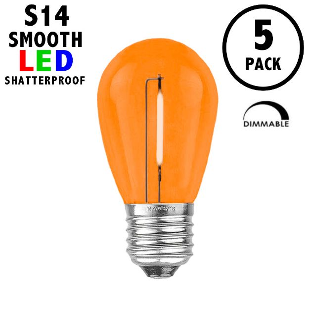 Orange S14 LED Plastic Filament Medium Base e26 Bulbs  - 5pk
