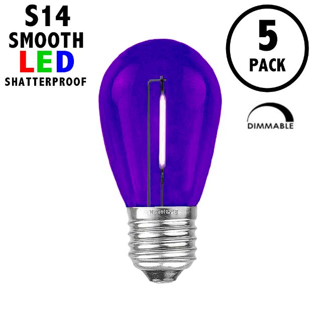 Purple S14 LED Plastic Filament Medium Base e26 Bulbs  - 5pk