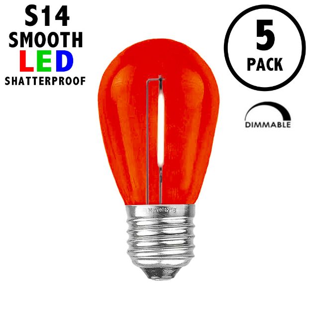 Red S14 LED Plastic Filament Medium Base e26 Bulbs  - 5pk