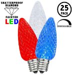 Red/White/Blue C9 LED Replacement Bulbs 25 Pack