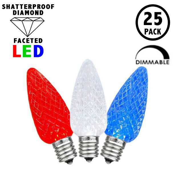 Red/White/Blue C7 LED Replacement Bulbs 25 Pack