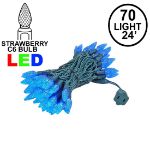 Teal 70 LED C6 Strawberry Mini Lights Commercial Grade on Green Wire
