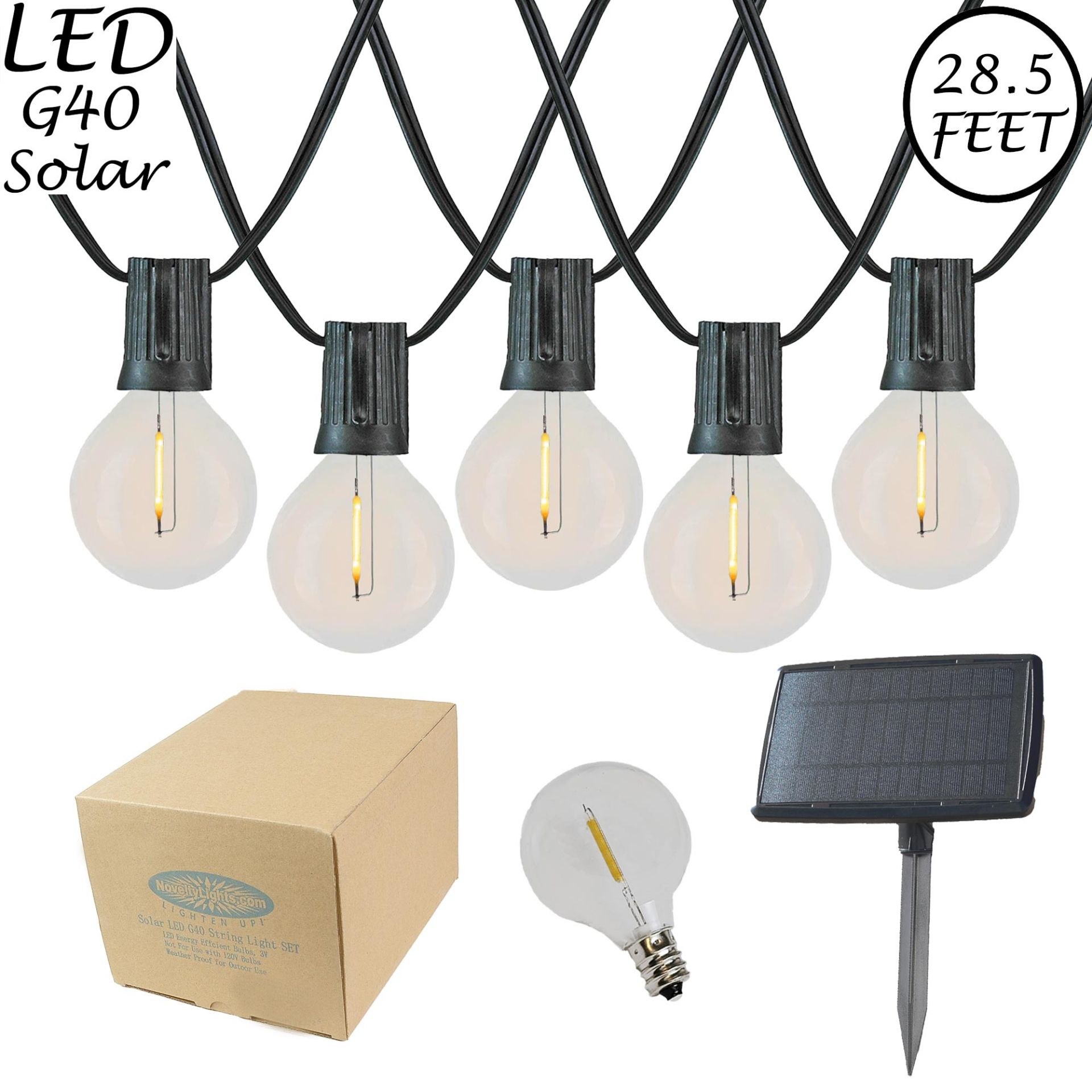 Solar Warm White LED G40 Globe/Round Outdoor String Light Set on Black ...