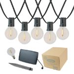 25 Solar LED Filament G40 Globe String Light Set with Warm White Bulbs on Black Wire