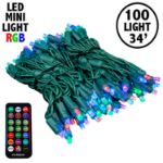 100 LED RGB Wide Angle Mini Light Set Green Wire w/Multi-Function Remote