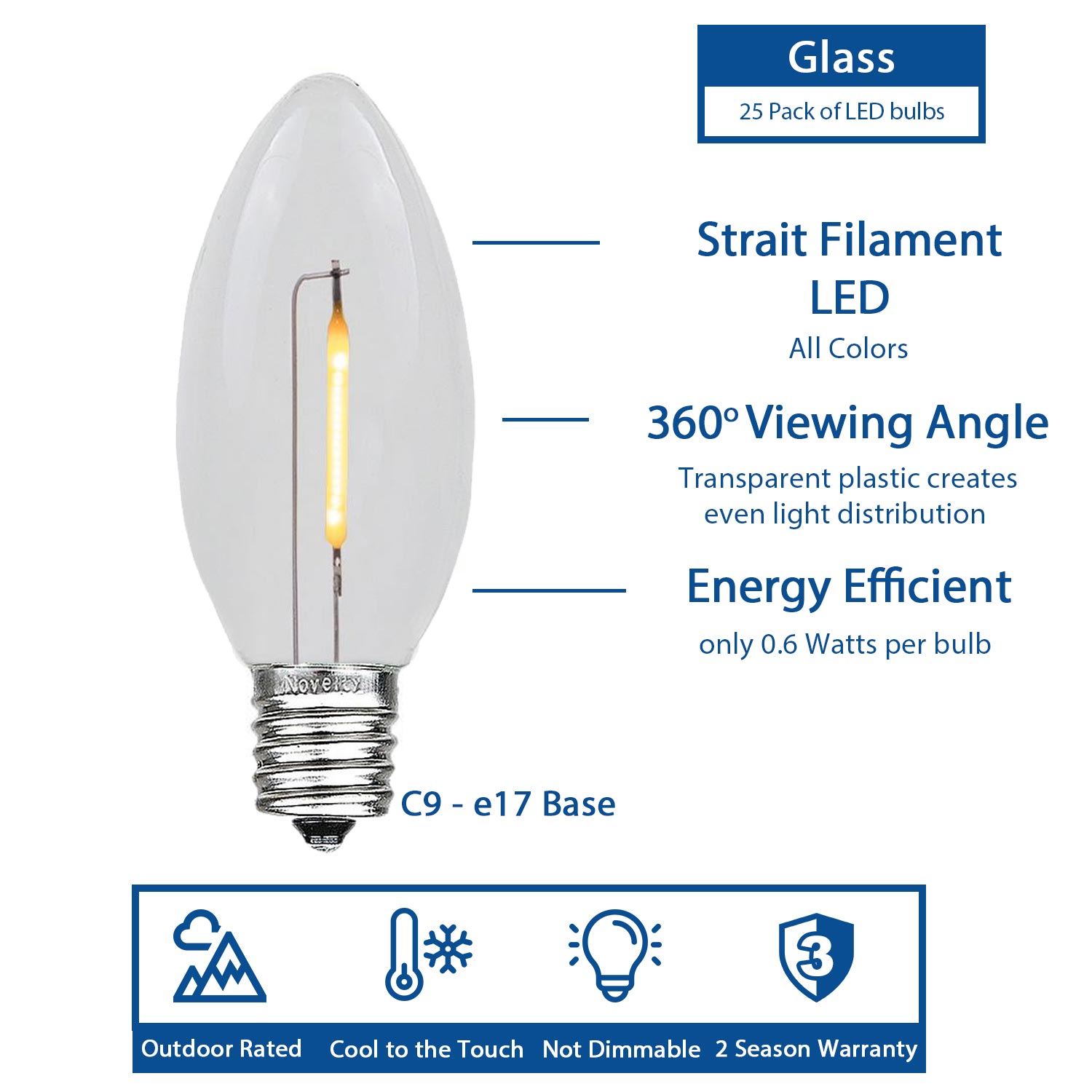 25 Pack C9 LED Outdoor Christmas Replacement Bulbs, Warm White, C9/E17 Base - Picture 4 of 48