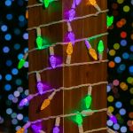 Purple Green and Yellow 70 LED C6 Strawberry Mini Lights Commercial Grade on White Wire
