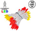 Red and Yellow 70 LED C6 Strawberry Mini Lights Commercial Grade on White Wire