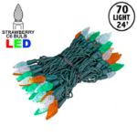 Green/White/Orange 70 LED C6 Strawberry Mini Lights Commercial Grade Green Wire