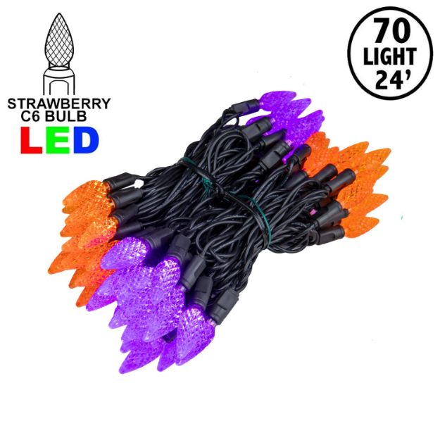 Purple and Orange 70 LED C6 Strawberry Mini Lights Commercial Grade Black Wire