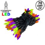 Purple/Lime/Orange 70 LED C6 Strawberry Mini Lights Commercial Grade Black Wire