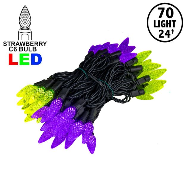 Purple and Lime 70 LED C6 Strawberry Mini Lights Commercial Grade Black Wire