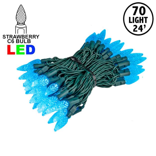 Teal 70 LED C6 Strawberry Mini Lights Commercial Grade on Green Wire