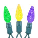 *NEW* True Twinkle Yellow/Purple/Green 70 LED C6 Strawberry Mini Lights Commercial Grade on Green Wire