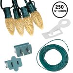 C9 Pro Decorator Kit - 250' LED Diamond Faceted Warm White Green Wire w/12" Bulb Spacing