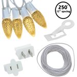 C9 Pro Decorator Kit - 250' LED Diamond Faceted Warm White White Wire w/12" Bulb Spacing