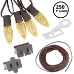 C9 Pro Decorator Kit - 250' LED Diamond Faceted Warm White Brown Wire w/12" Bulb Spacing