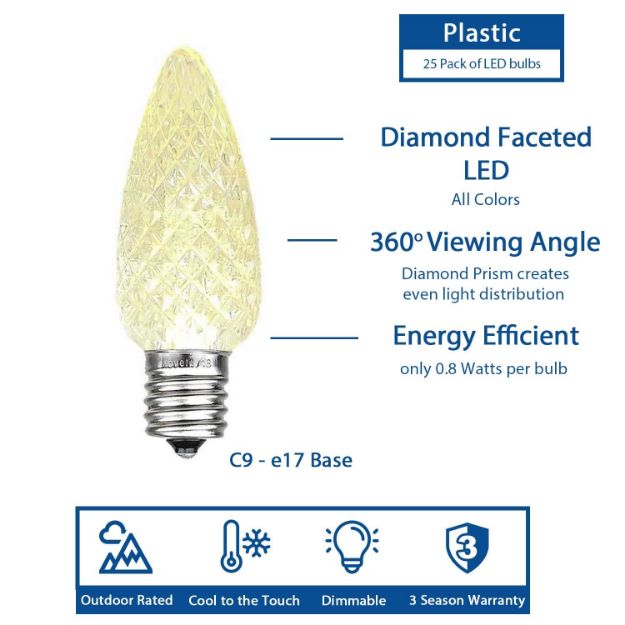 C9 Pro Decorator Kit - 1000' LED Diamond Faceted Warm White Green Wire ...