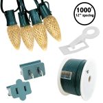 C9 Pro Decorator Kit - 1000' LED Diamond Faceted Warm White Green Wire w/12" Bulb Spacing