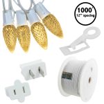 C9 Pro Decorator Kit - 1000' LED Diamond Faceted Warm White White Wire w/12" Bulb Spacing