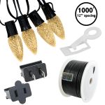 C9 Pro Decorator Kit - 1000' LED Diamond Faceted Warm White Black Wire w/12" Bulb Spacing