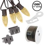 C9 Pro Decorator Kit - 1000' LED Diamond Faceted Warm White Brown Wire w/12" Bulb Spacing