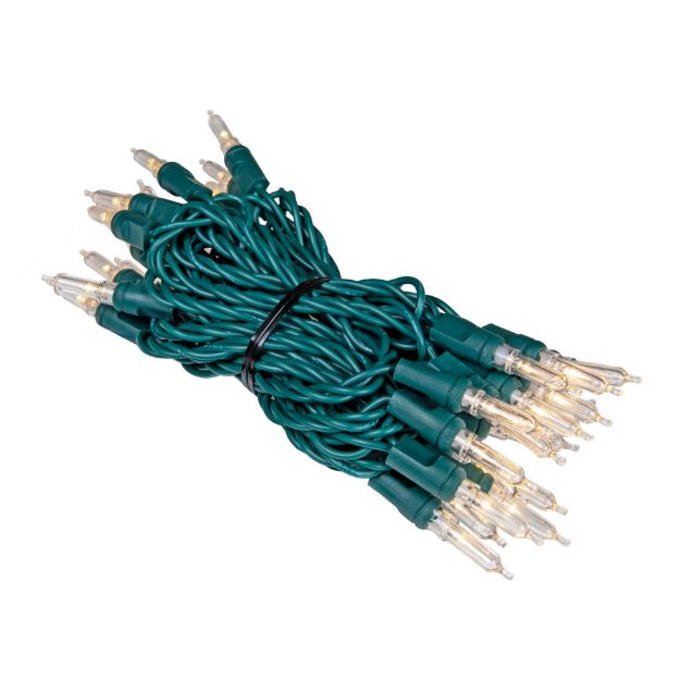 Traditional T5 warm white LED candle-tip mini lights on green wire