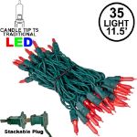 35 Light Traditional T5 Red LED Mini Lights Green Wire