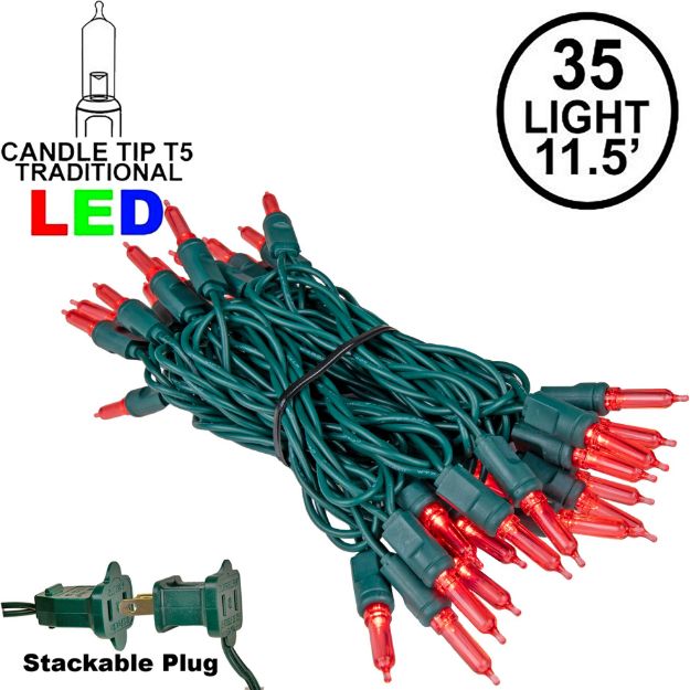 35 Light Traditional T5 Red LED Mini Lights Green Wire