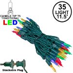 35 Light Traditional T5 Multi LED Mini Lights Green Wire