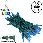 35 Light Traditional T5 Blue LED Mini Lights Green Wire