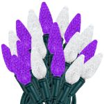 Purple and Pure White 70 LED C6 Strawberry Mini Lights Commercial Grade Green Wire