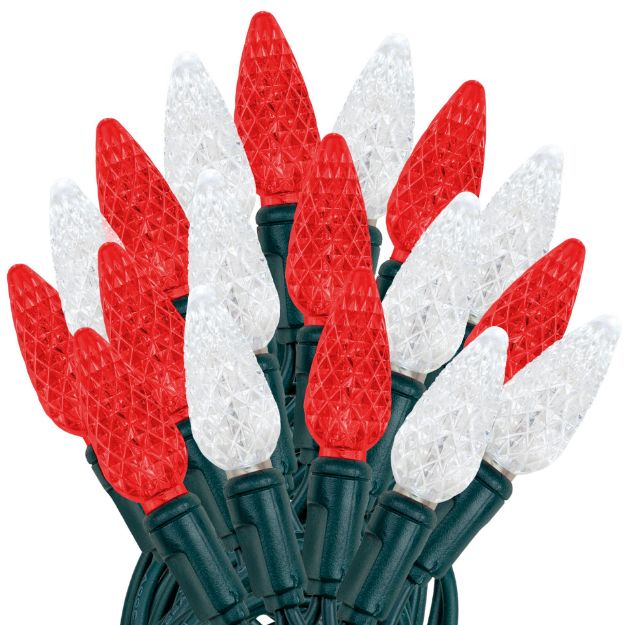 Red and White 70 LED C6 Strawberry Mini Lights Commercial Grade Green Wire