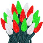 Red Green & White 70 LED C6 Strawberry Mini Lights Commercial Grade Green Wire