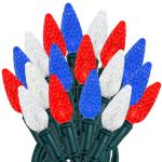 Red White & Blue 70 LED C6 Strawberry Mini Lights Commercial Grade on Green Wire