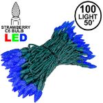 Blue 100 LED C6 Strawberry Mini Lights Commercial Grade Green Wire