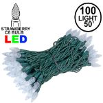 Pure White 100 LED C6 Strawberry Mini Lights Commercial Grade Green Wire