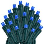 Commercial Grade Wide Angle 100 LED Blue 34' Long on Green Wire