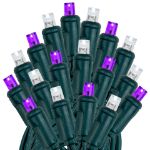 Commercial Grade Wide Angle 50 LED Purple/Pure White 25' Long on Green Wire