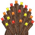 Commercial Grade Wide Angle 50 LED Yellow/Red/Orange 17' Long on Brown Wire