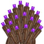 Commercial Grade Wide Angle 50 LED Purple 25' Long on Brown Wire