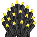 Commercial Grade Wide Angle 50 LED Yellow 25' Long on Black Wire