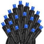 50 LED Blue LED Christmas Lights 11' Long on Black Wire