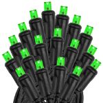 50 LED Green LED Christmas Lights 11' Long on Black Wire