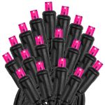 50 LED Pink LED Christmas Lights 11' Long on Black Wire