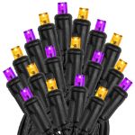 *NEW* True Twinkle® LED Mini Lights 50 LED Purple & Orange 25' Long Black Wire
