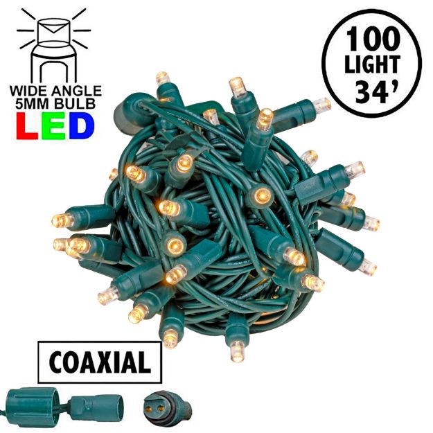 Coaxial 100 LED Sun Warm White 4" Spacing Green Wire