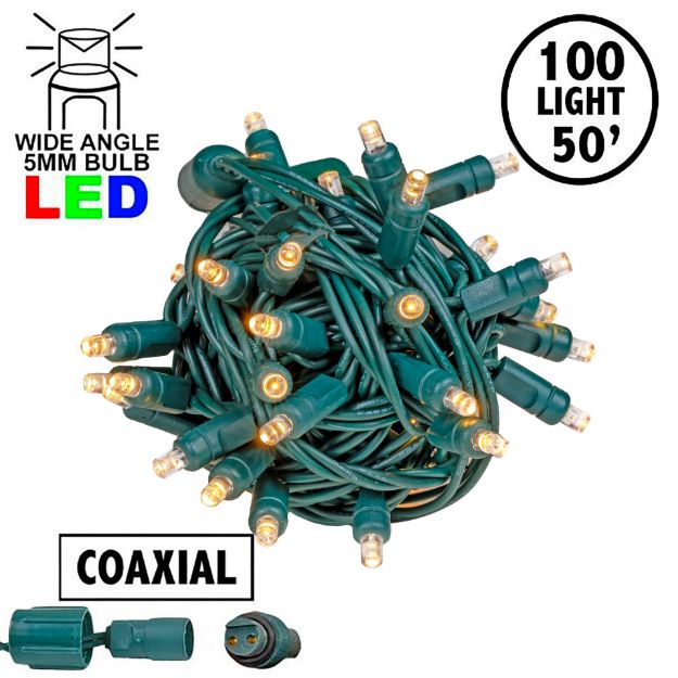 Coaxial 100 LED Sun Warm White 6" Spacing Green Wire