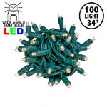 Commercial Grade Wide Angle 100 LED Old Color Warm White (19WW) 34' Long on Green Wire